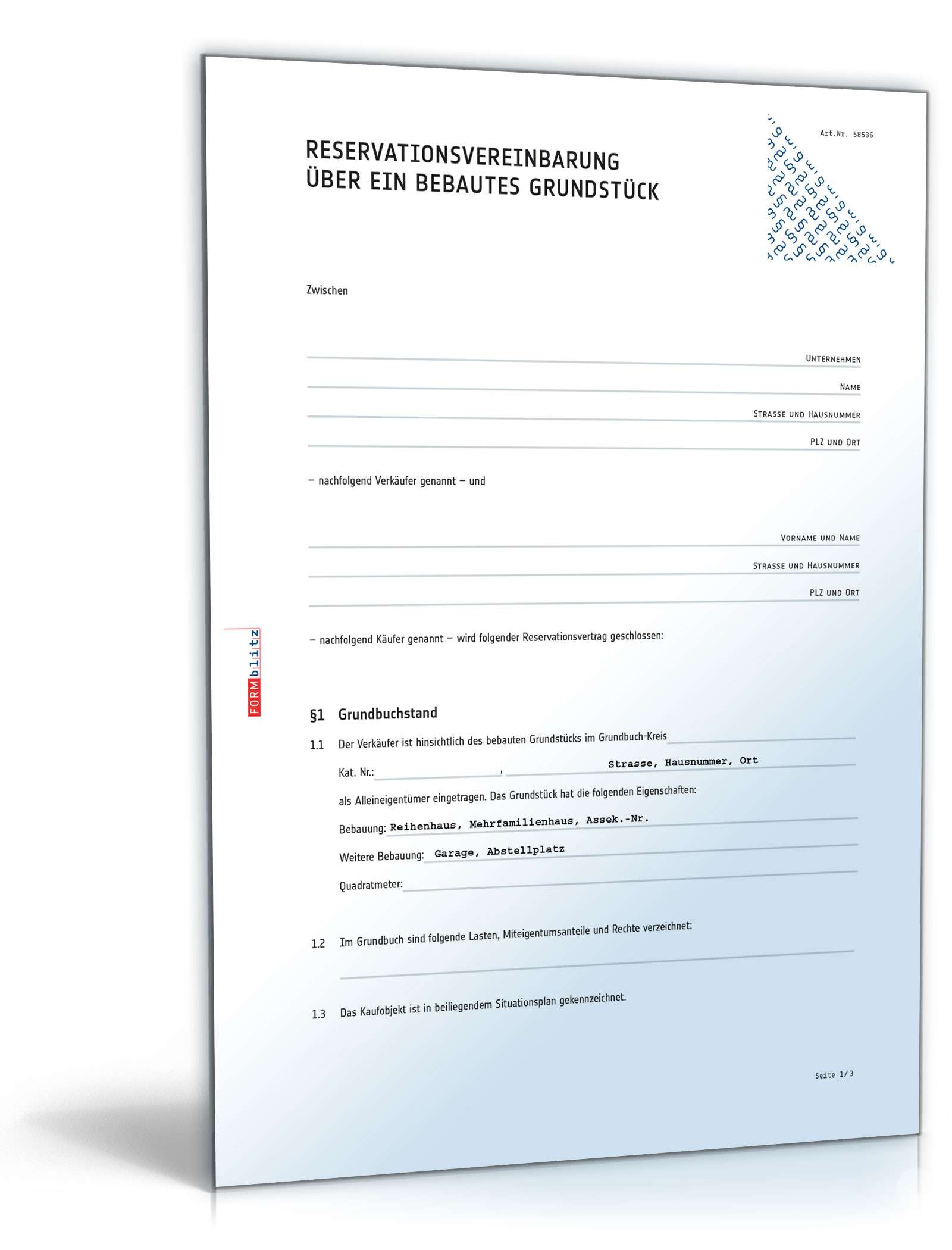 Vorvertrag zum GrundstÃ¼ckskaufvertrag - Muster-Vorlage zum