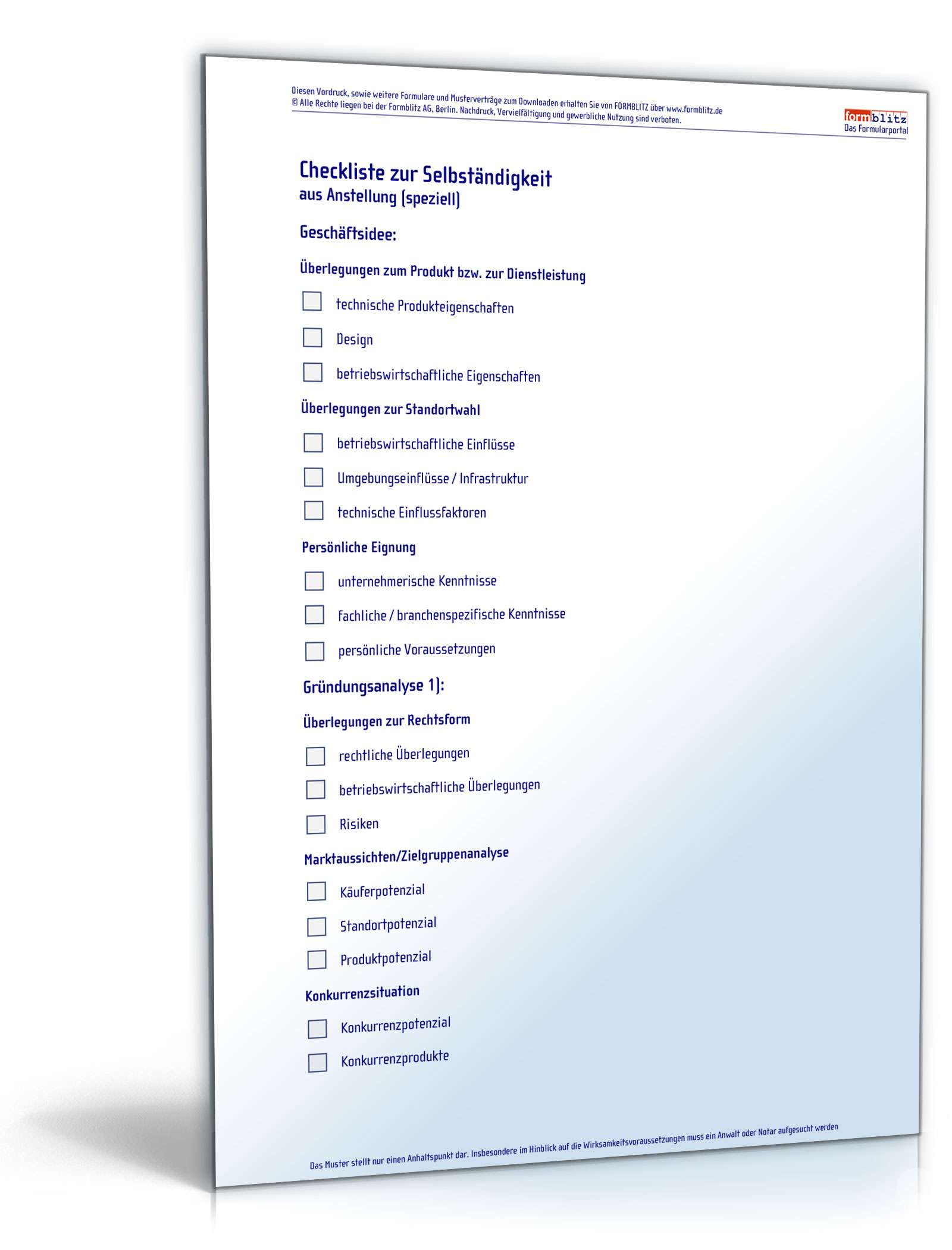 Selbstständigkeit (aus Einer Anstellung) - Checkliste Zum Download