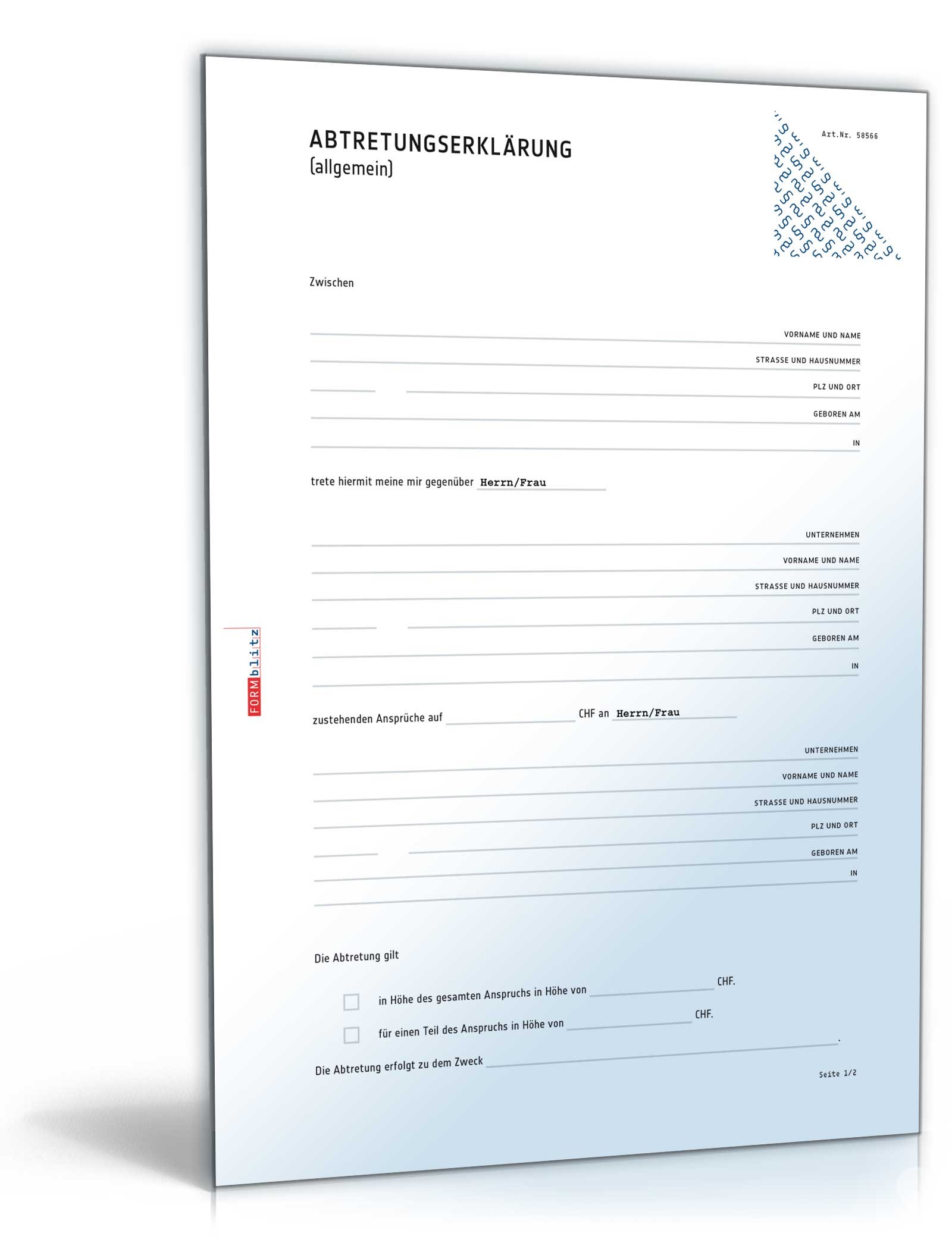 Abtretungserklärung - Muster-Vorlage zum Download