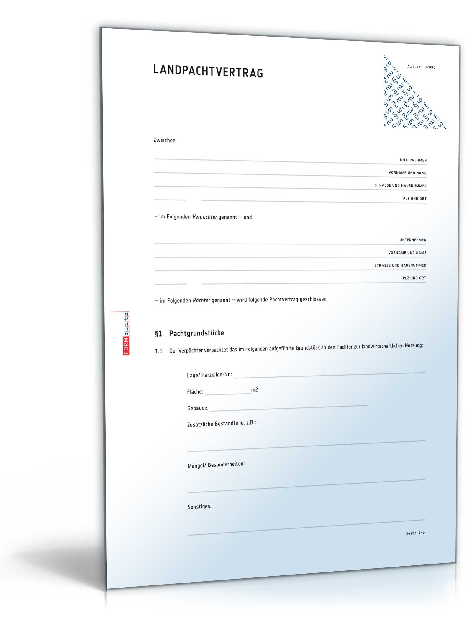 Landpachtvertrag Muster Vorlage Zum Download