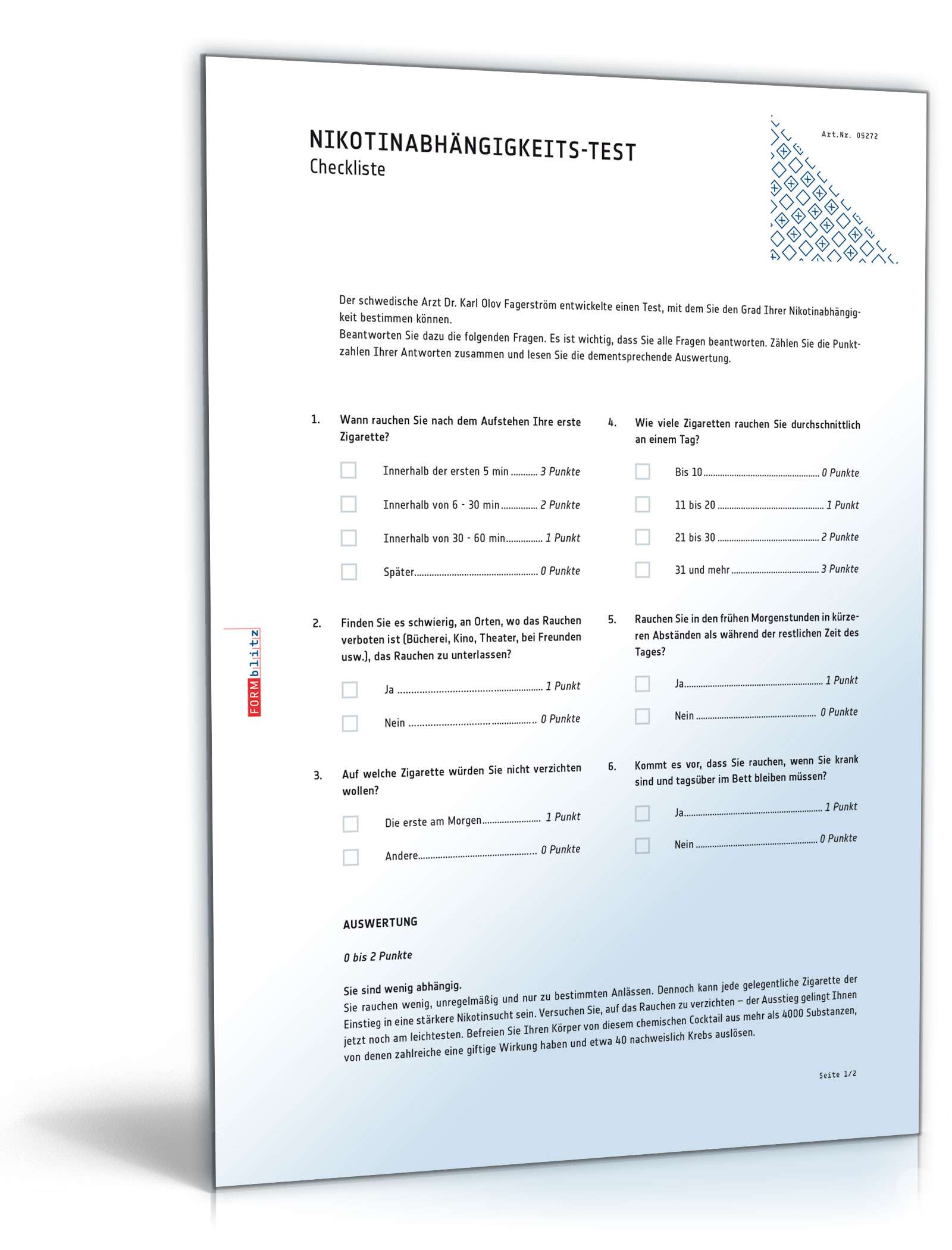 Checkliste Nikotinabhängigkeit Dokument zum Download