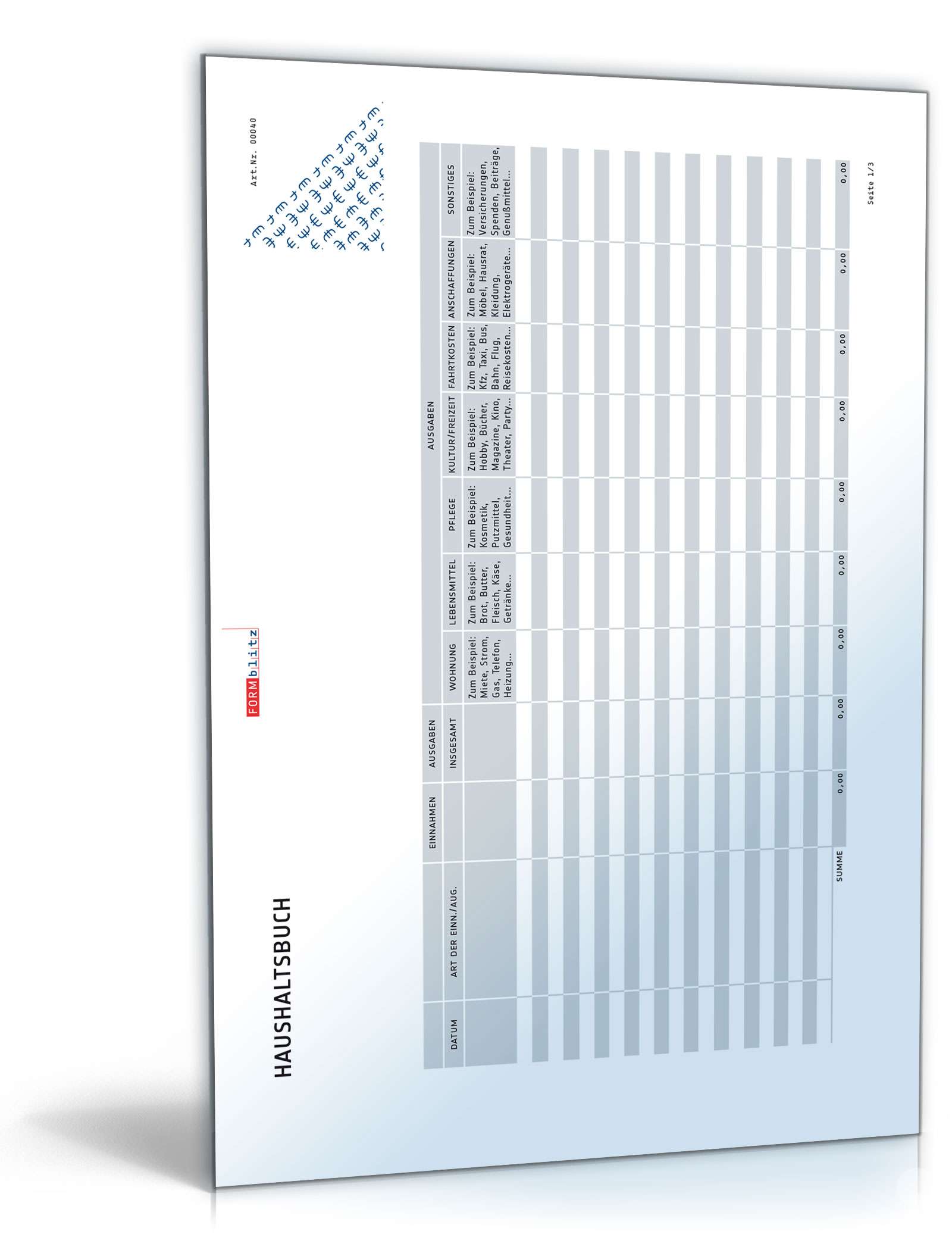 Haushaltsbuch Dokument zum Download